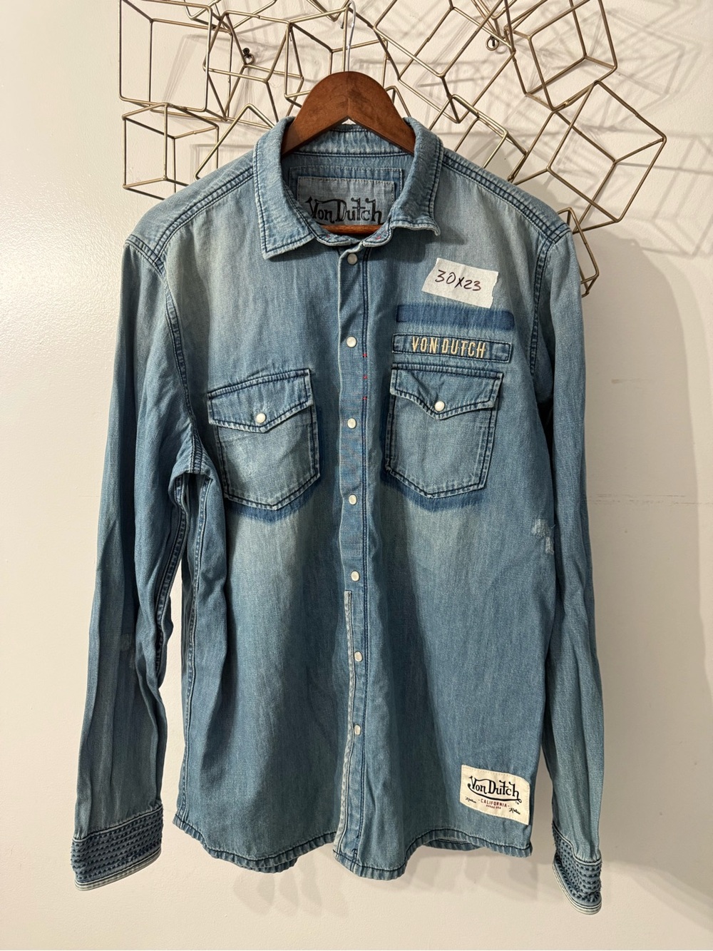 Von Dutch Men's Light Wash Denim Button-Down Shirt